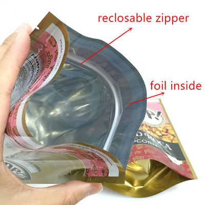 साफ खिड़की के साथ जिपर Resealable  हीट सील करने योग्य खाद्य भंडारण Doypack पैकेजिंग पाउच बैग खड़े हो जाओ